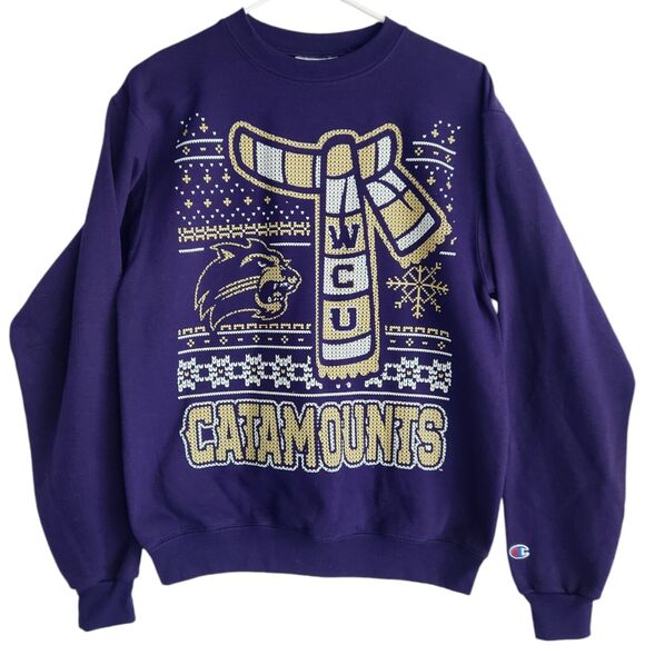 Champion WCU Catamounts Pullover Ugly Christmas Sweater Western Carolina Small - Picture 1 of 11